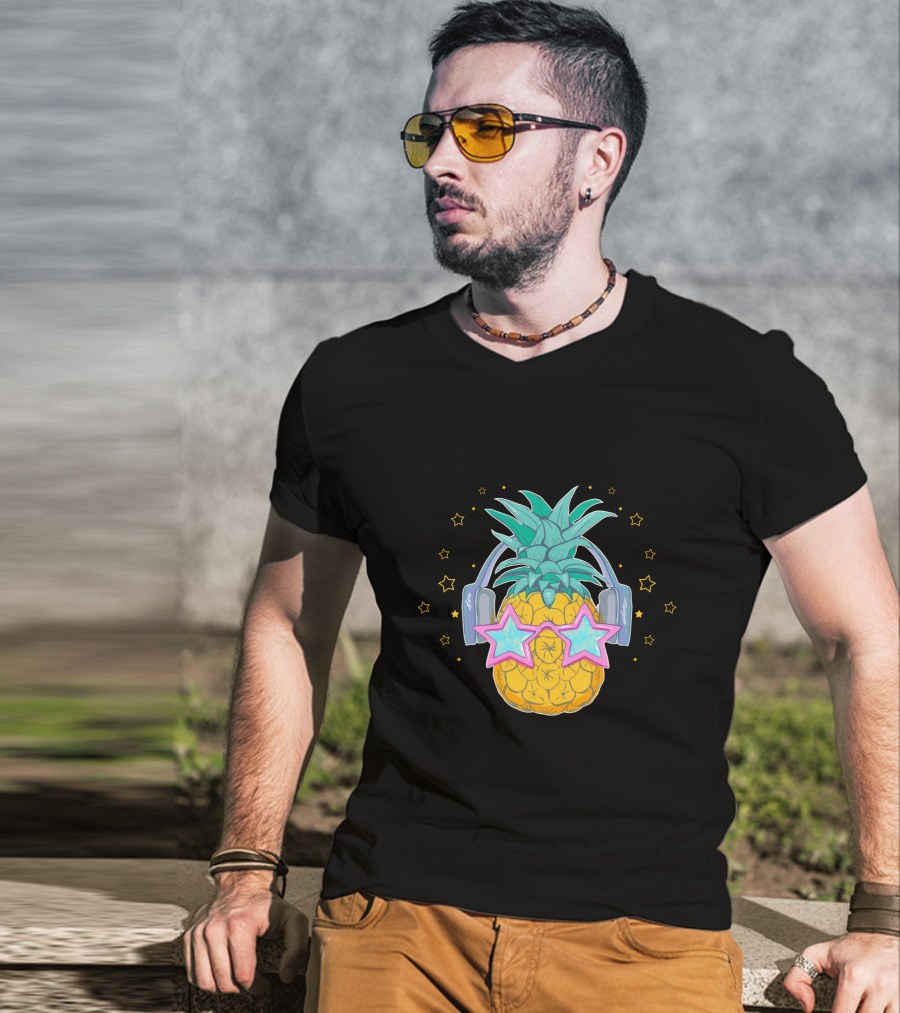 Pineapple Music Star Glasses Headphones T-Shirt