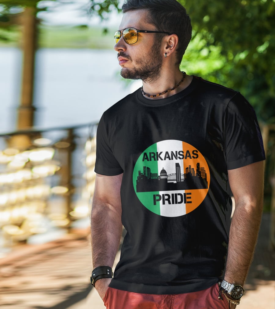 Arkansas Pride Skyline Irish Flag Iconic Cityscape T-Shirt