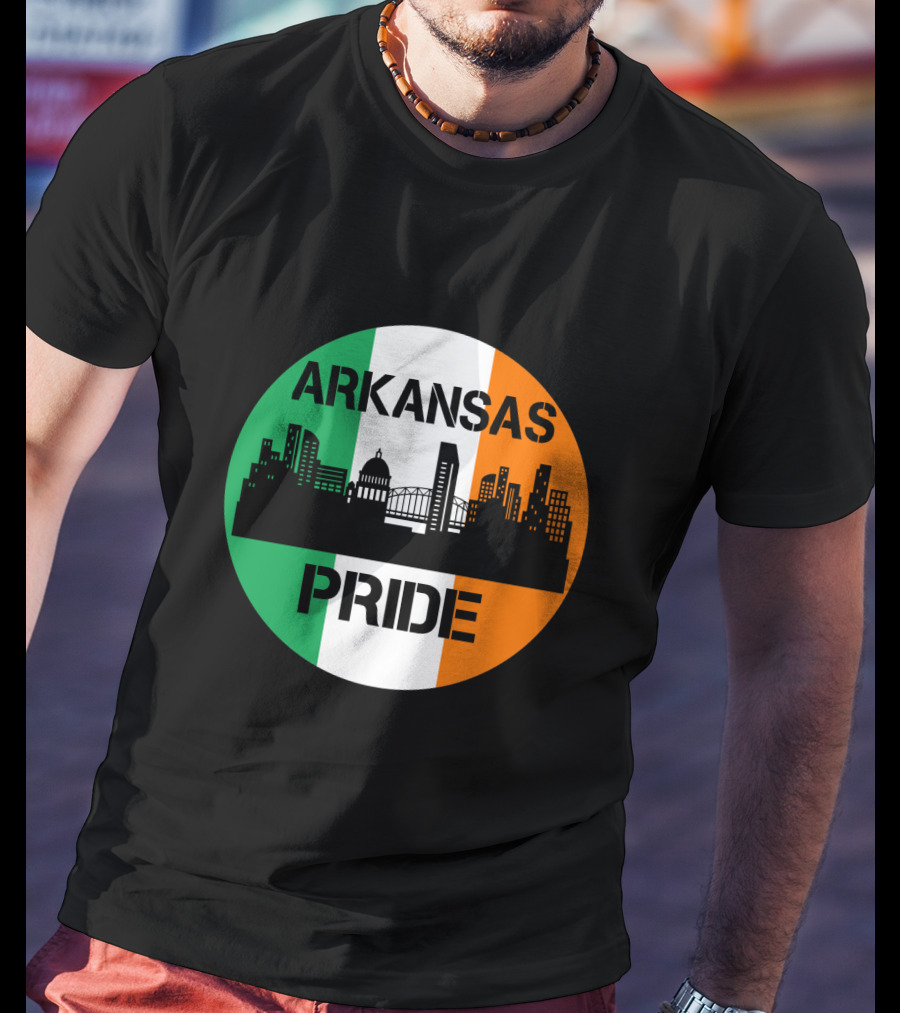 Arkansas Pride Skyline Irish Flag Iconic Cityscape T-Shirt