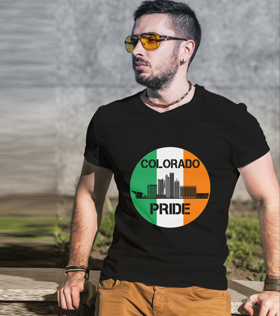 Colorado Pride Skyline With Irish Flag Background T-Shirt