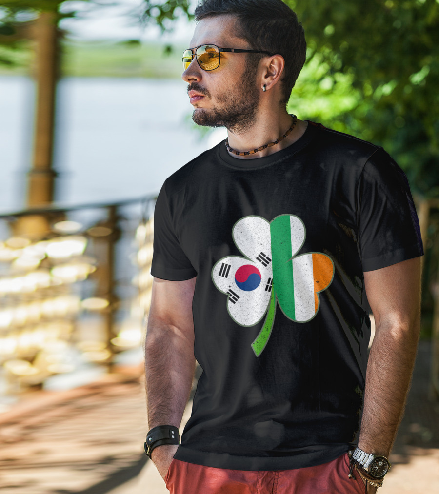 St Patricks Day Irish Korean Shamrock Green Clover Flag Fusion T-Shirt