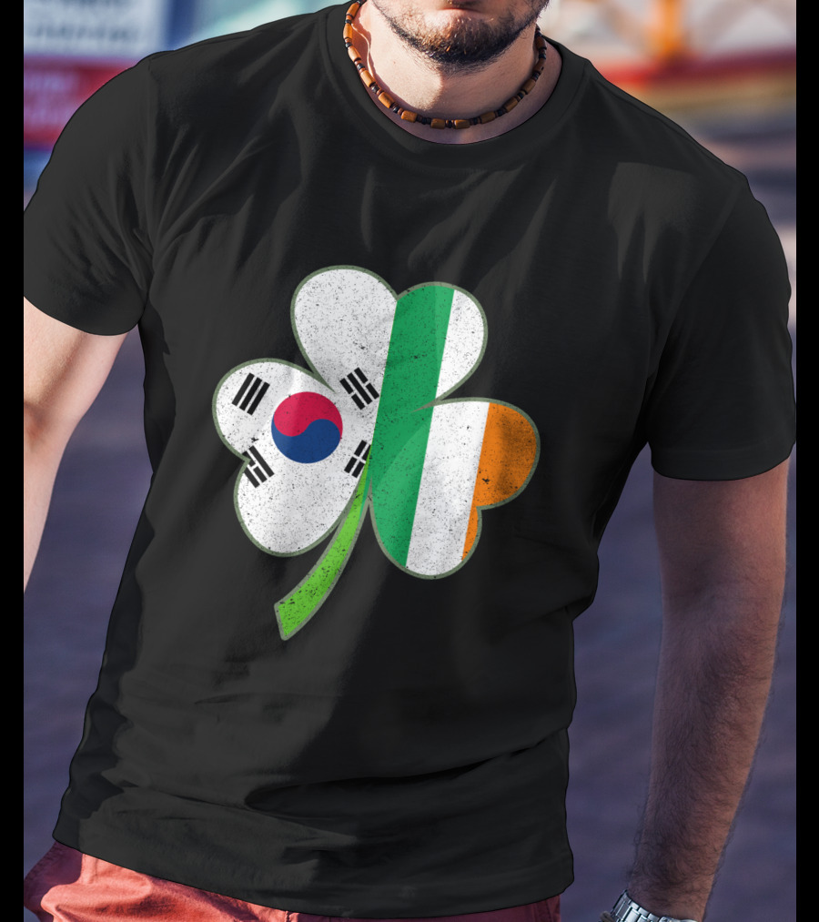 St Patricks Day Irish Korean Shamrock Green Clover Flag Fusion T-Shirt