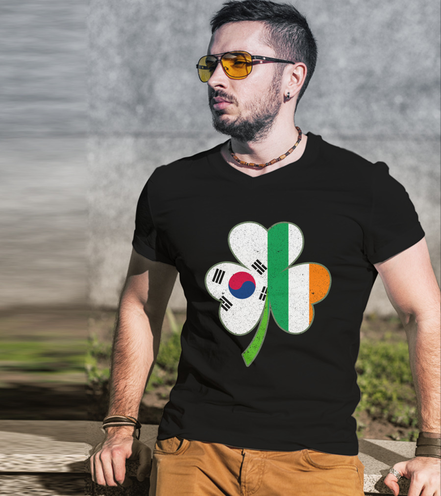 St Patricks Day Irish Korean Shamrock Green Clover Flag Fusion T-Shirt