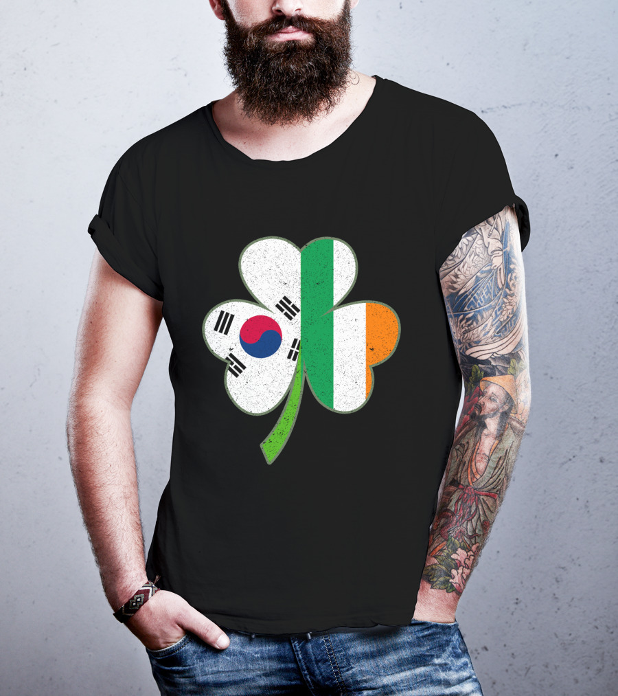 St Patricks Day Irish Korean Shamrock Green Clover Flag Fusion T-Shirt
