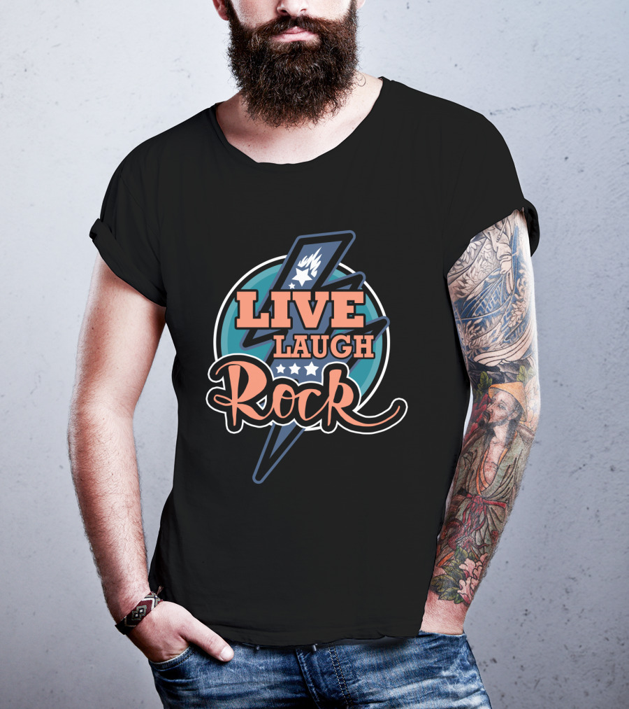 Live Laugh Rock Funny Cool Rock Star Lightning Flame Star T-Shirt