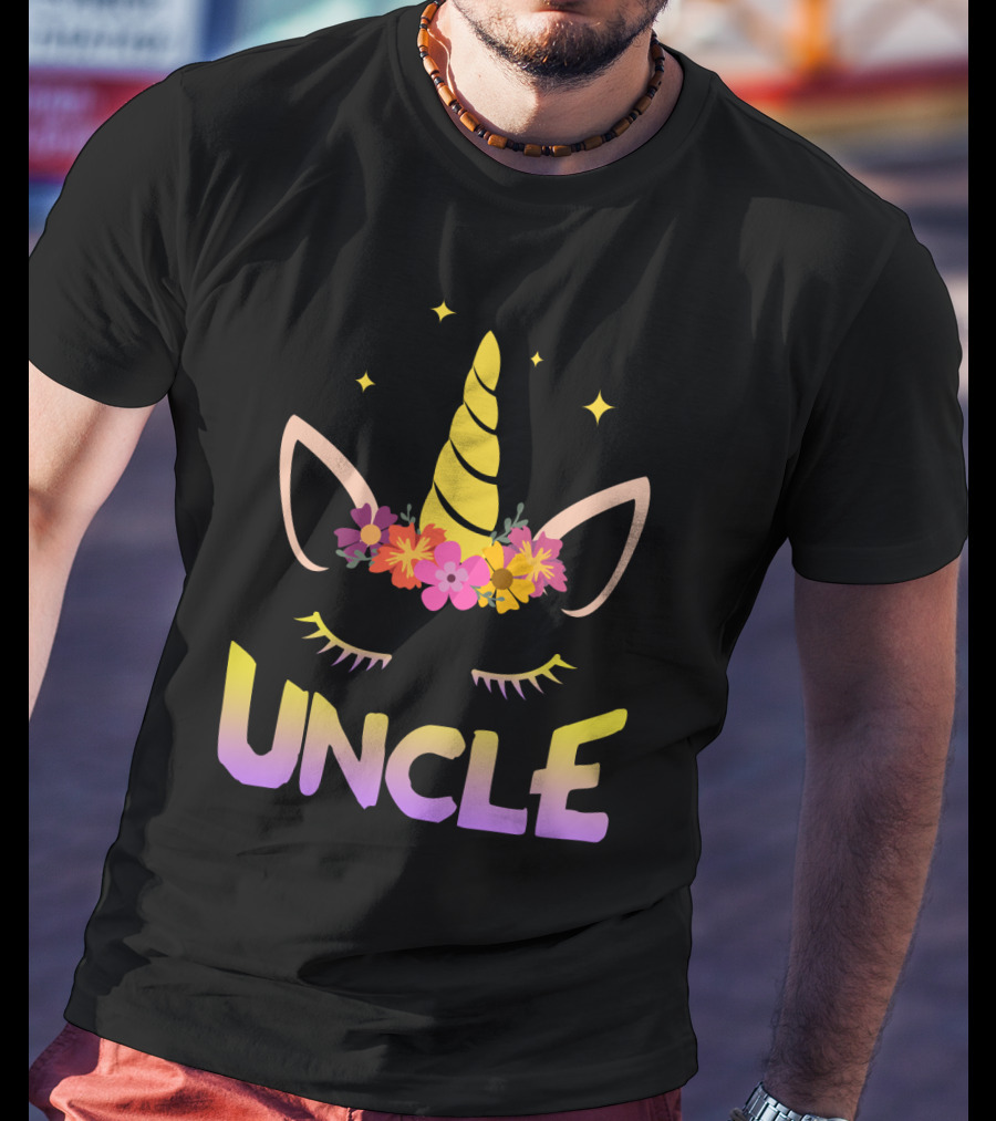 Unicorn Floral Horn Uncle Birthday Funny Stars T-Shirt