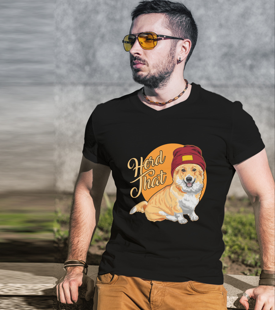 Herd That Corgi In A Beanie For Animal Lovers T-Shirt