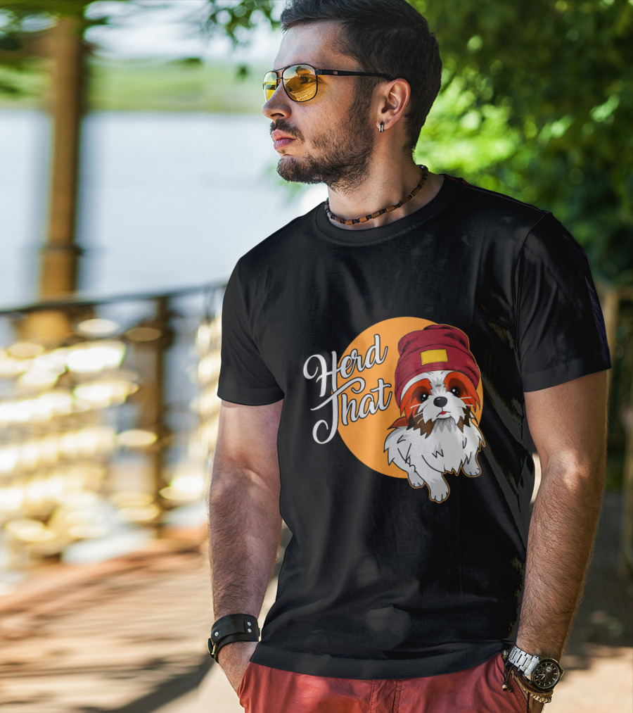 Herd That Shih Tzu Animal Lover Dog With Hat Sketch T-Shirt