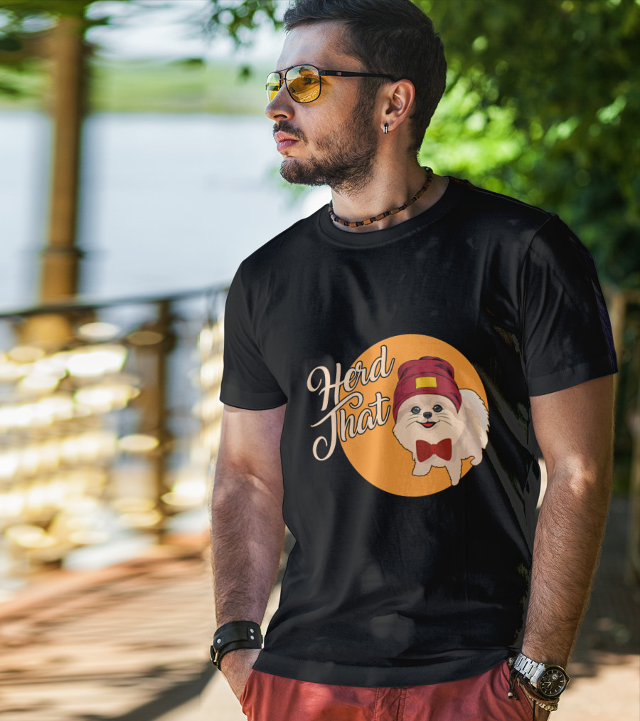 Herd That Funny Pomeranian Animal Lover Dog With Hat And Bowtie T-Shirt