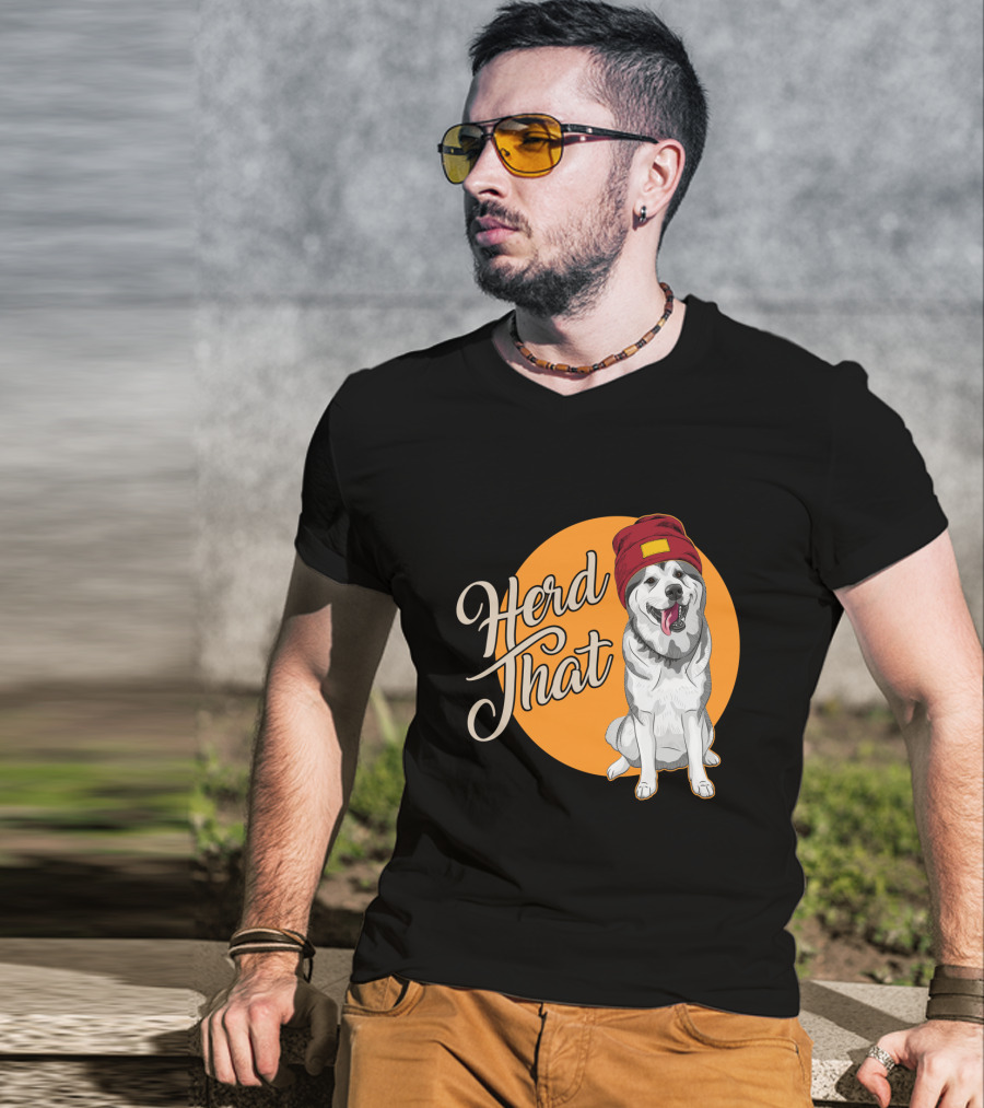 Herd That Siberian Husky With Red Beanie Animal Lover Dog T-Shirt