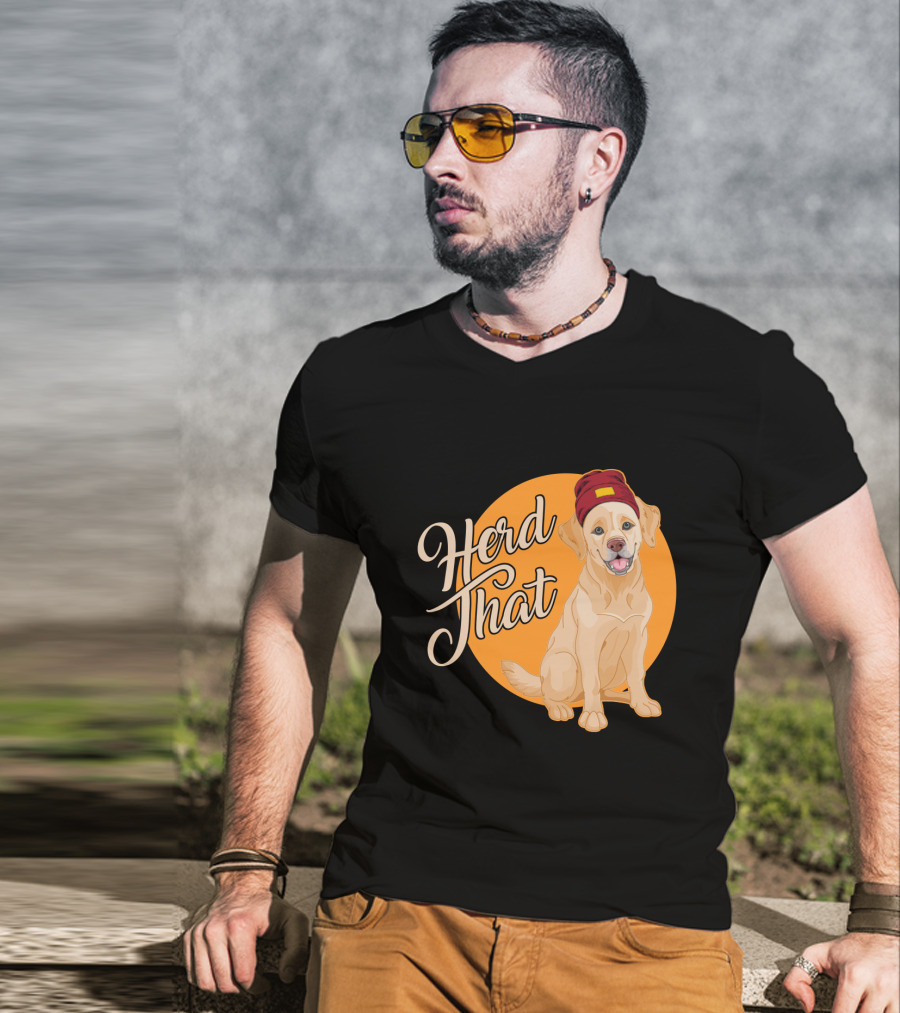 Herd That Funny Labrador Animal Lover Dog Wearing Beanie T-Shirt