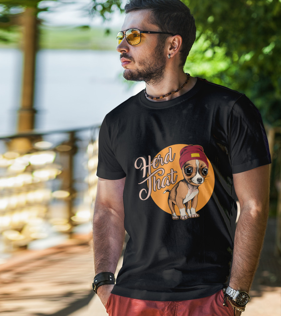 Funny Herd That Chihuahua Animal Lover Dog Wearing Cute Beanie T-Shirt