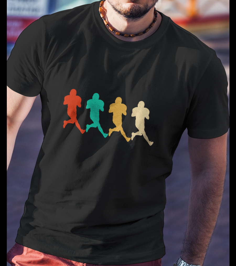 Vintage Fantasy Football Player Silhouettes Retro Colors T-Shirt