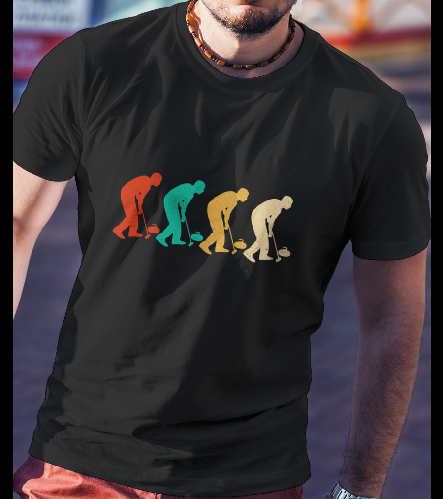 Vintage Curling Retro Silhouette Player Sequence T-Shirt