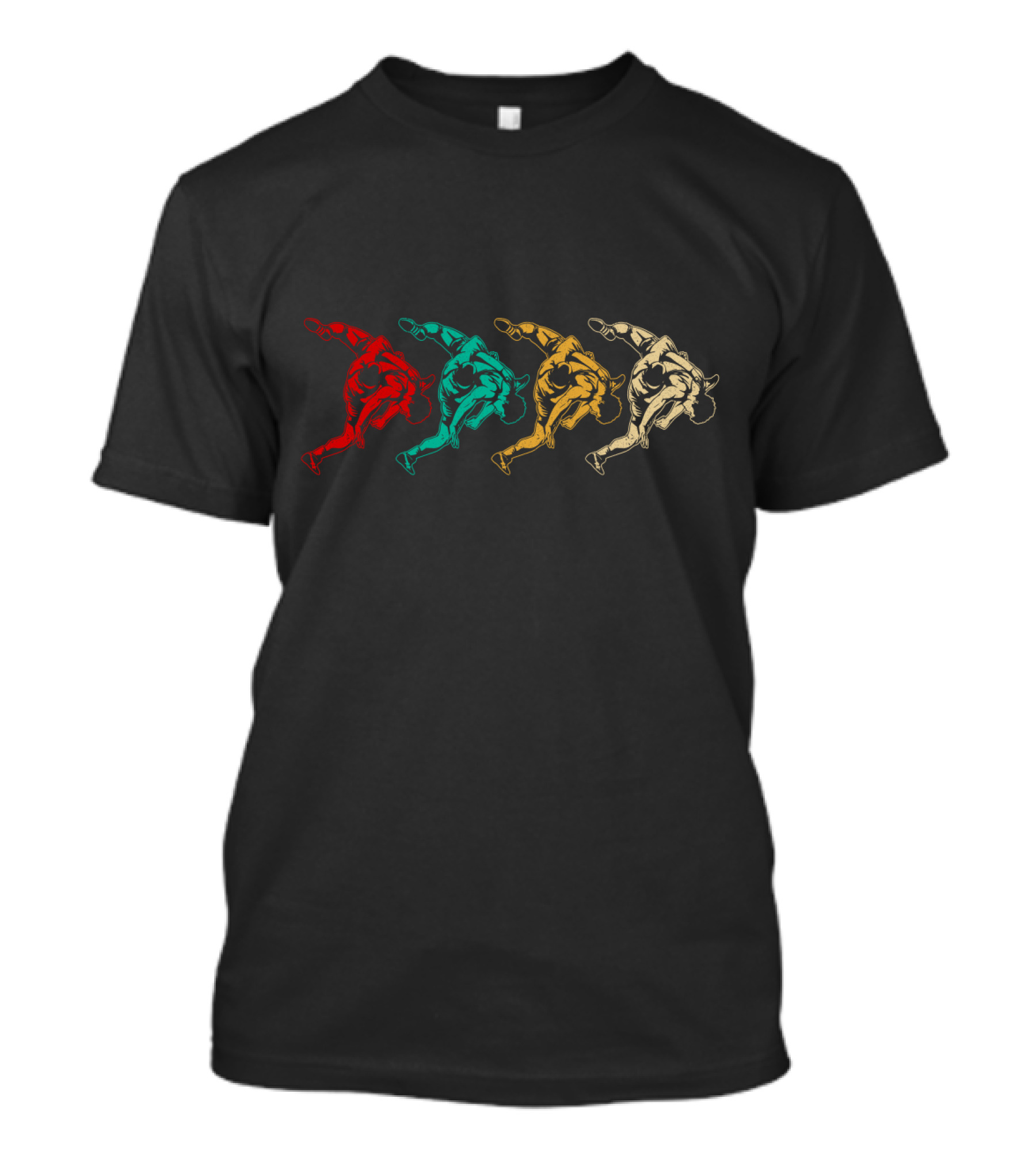 Vintage Wrestling Grappler Silhouette Multicolor Sequence T-Shirt