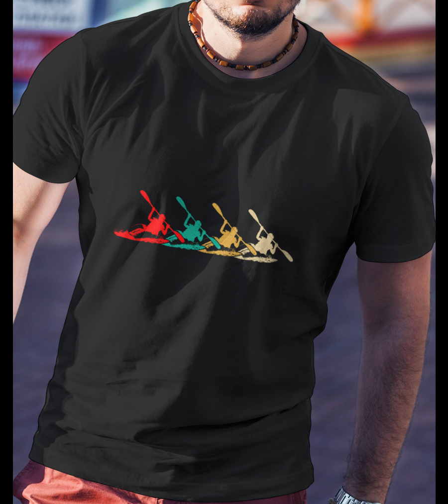 Vintage Retro Kayaking Multicolor Paddle Adventure T-Shirt