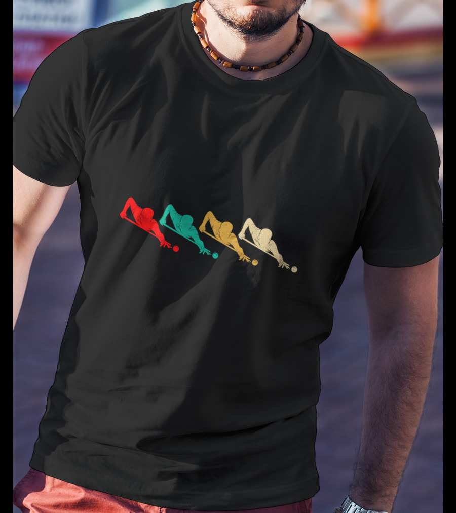 Retro Billiards Silhouette Action Sequence T-Shirt
