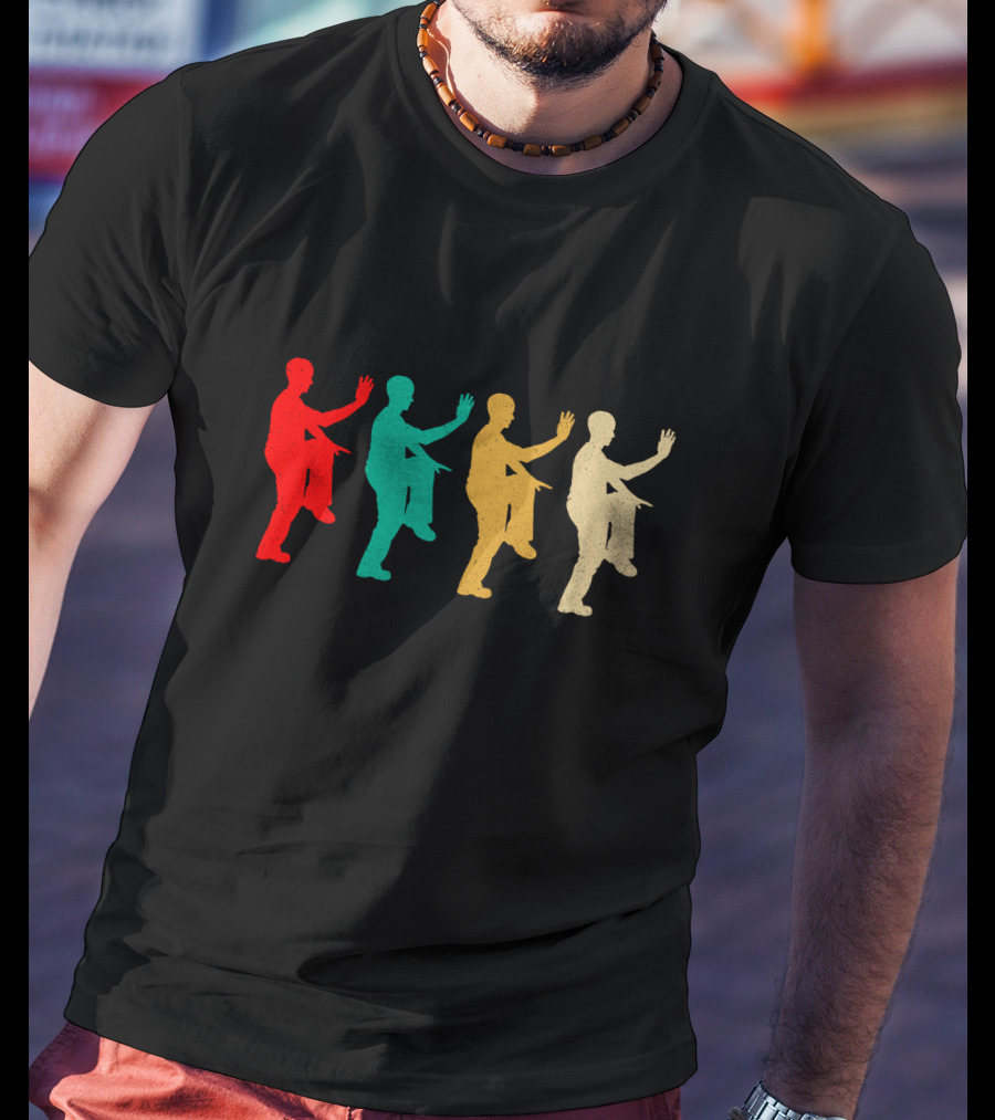 Vintage Kung Fu Fighting Silhouettes In Retro Colors T-Shirt