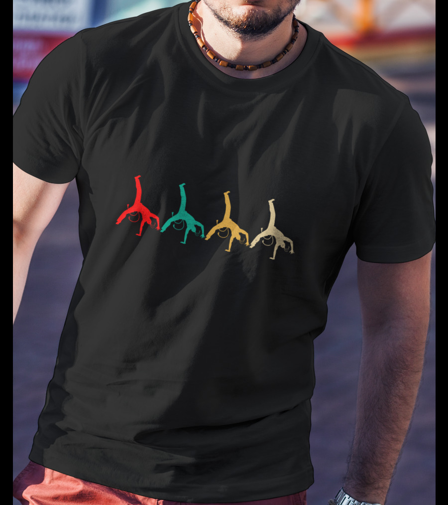 Vintage Capoeira Handstand Silhouettes In Retro Colors T-Shirt