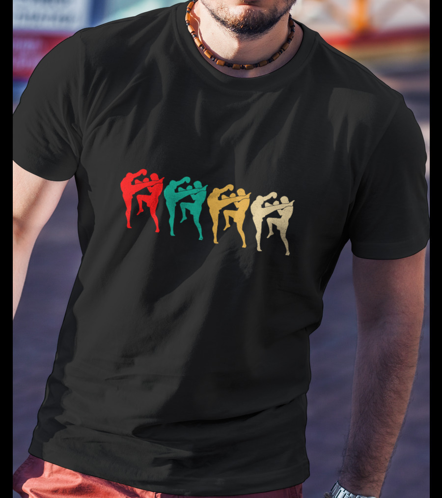 Vintage Kickboxing Silhouettes Retro Color Fight T-Shirt