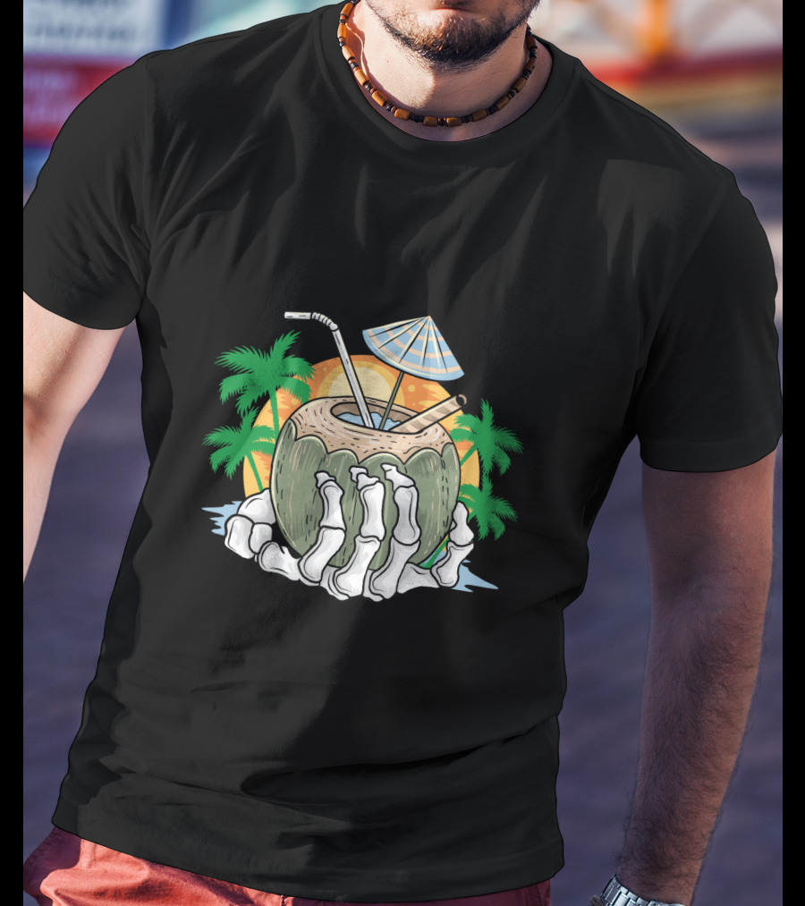 Summer Beach Skeleton Coconut Tree Sunset T-Shirt