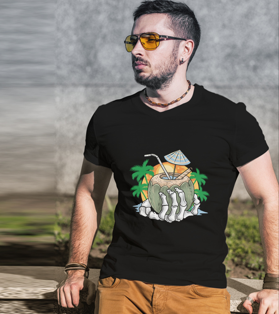 Summer Beach Skeleton Coconut Tree Sunset T-Shirt