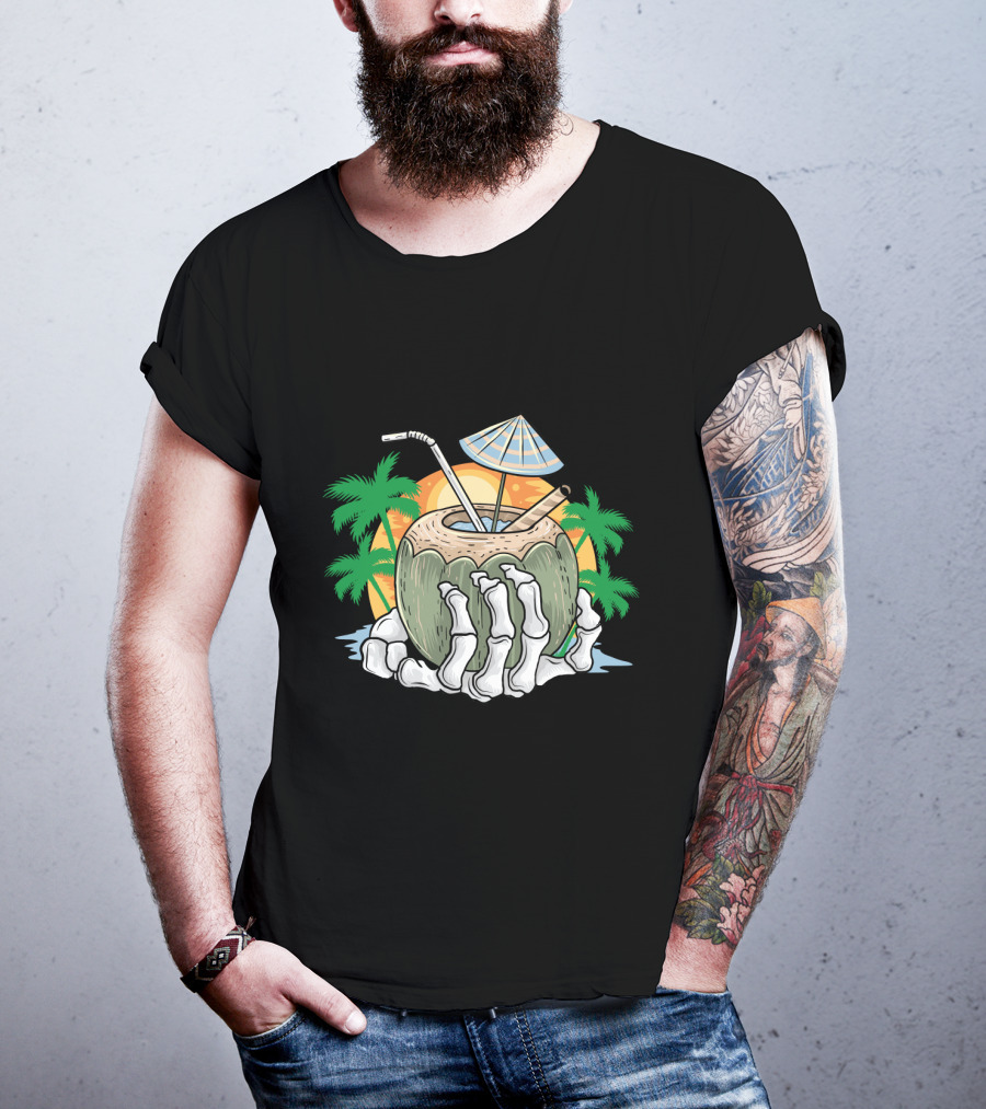 Summer Beach Skeleton Coconut Tree Sunset T-Shirt