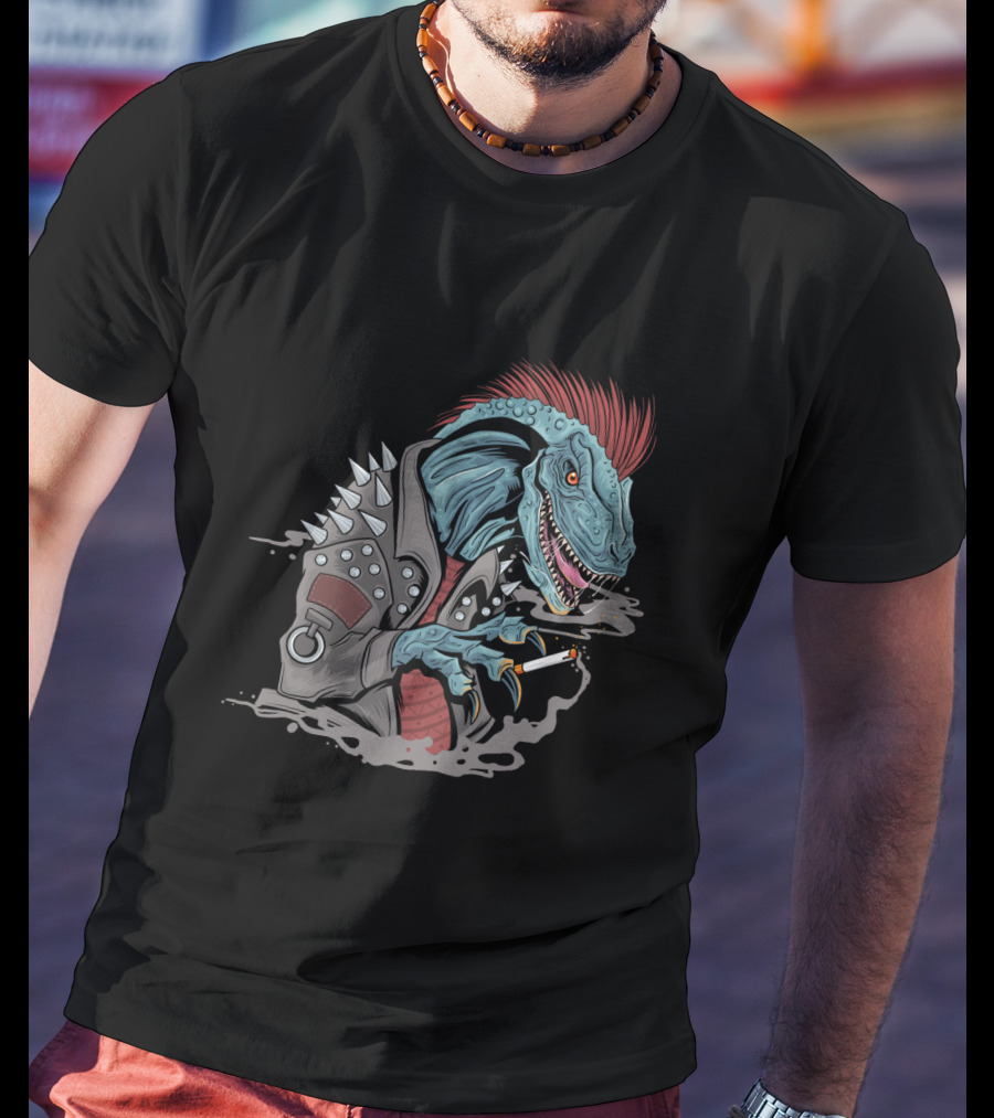 Punk Dinosaur With Spiked Jacket And Mohawk T-Shirt