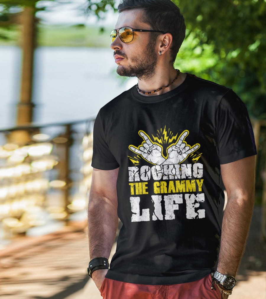 Rocking The Grammy Life With Vibrant Hand Gestures And Energetic Lightning Elements T-Shirt
