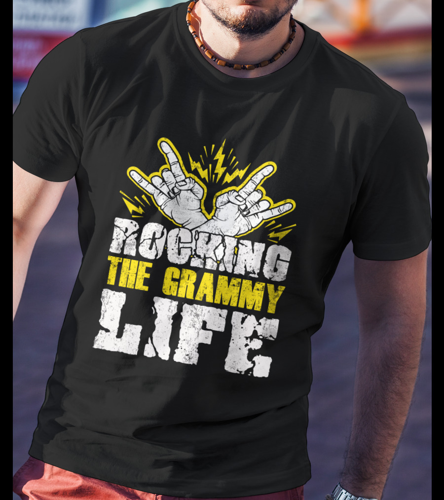 Rocking The Grammy Life With Vibrant Hand Gestures And Energetic Lightning Elements T-Shirt