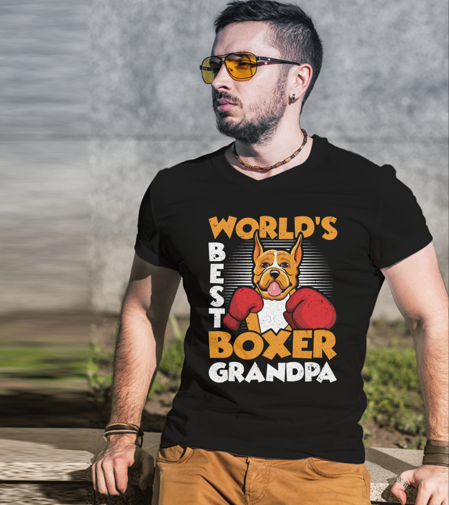 World's Best Boxer Grandpa Red Gloves Dog T-Shirt