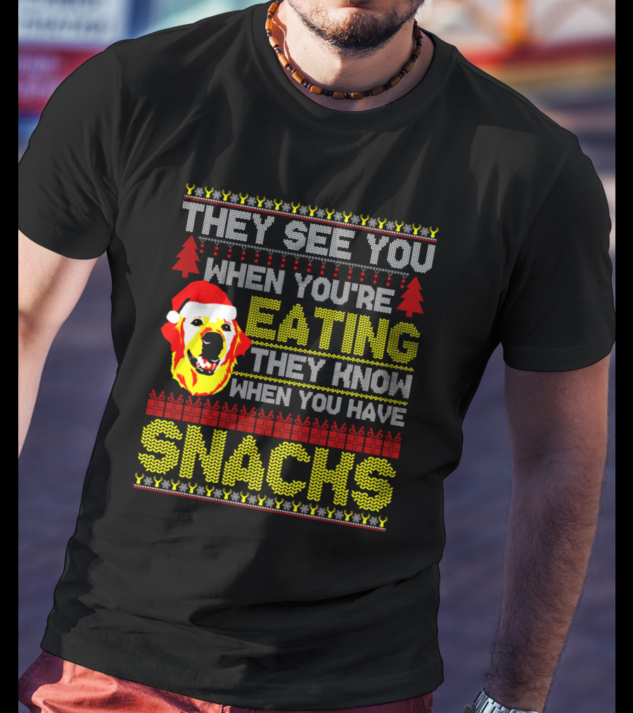 They See You When You're Eating They Know When You Have Snacks Labradoodle Christmas T-Shirt