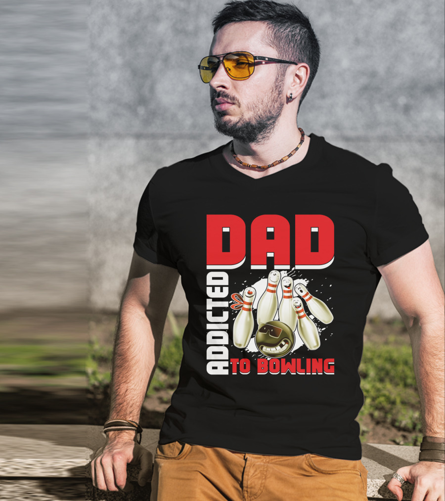 DAD ADDICTED TO BOWLING Pin And Ball Graphics T-Shirt