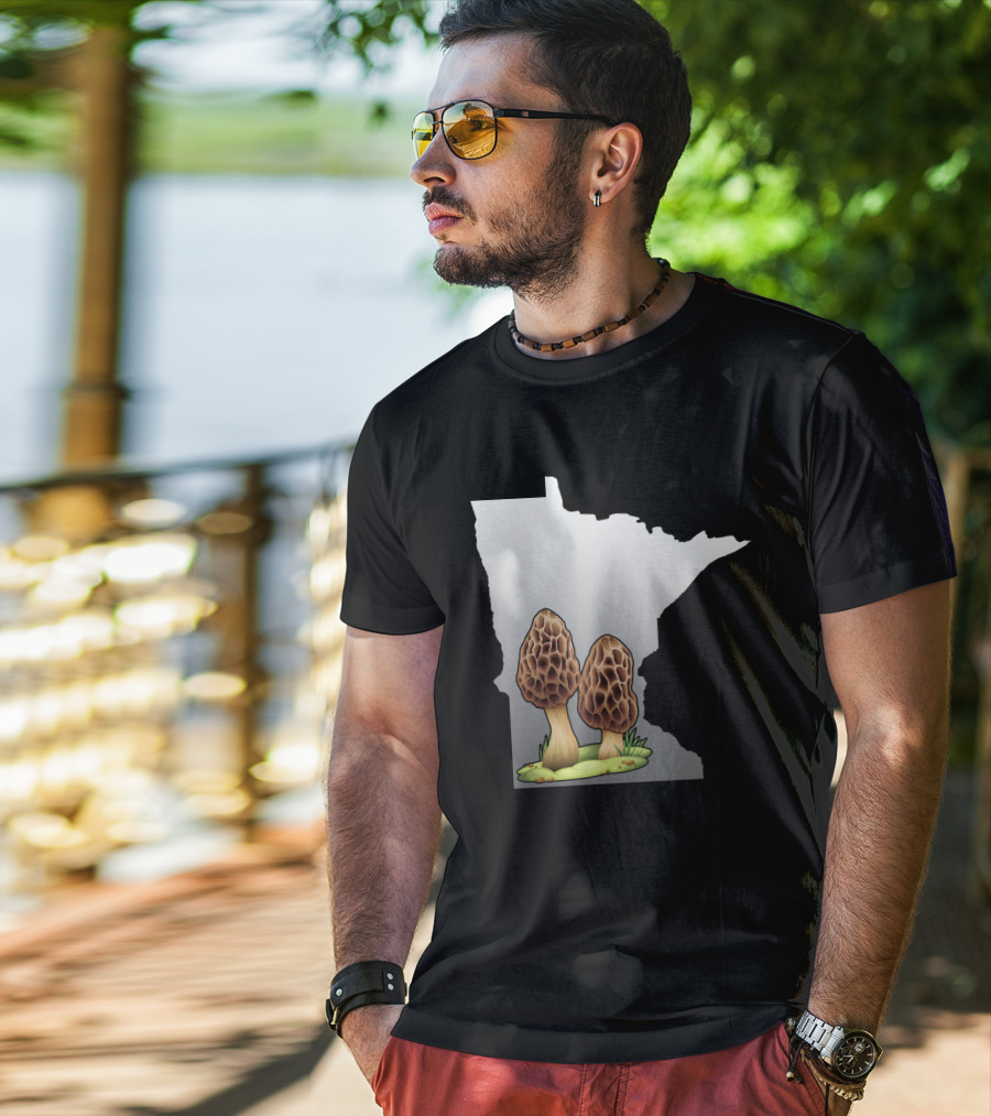 Minnesota Map With Two Morel Mushrooms In Front T-Shirt