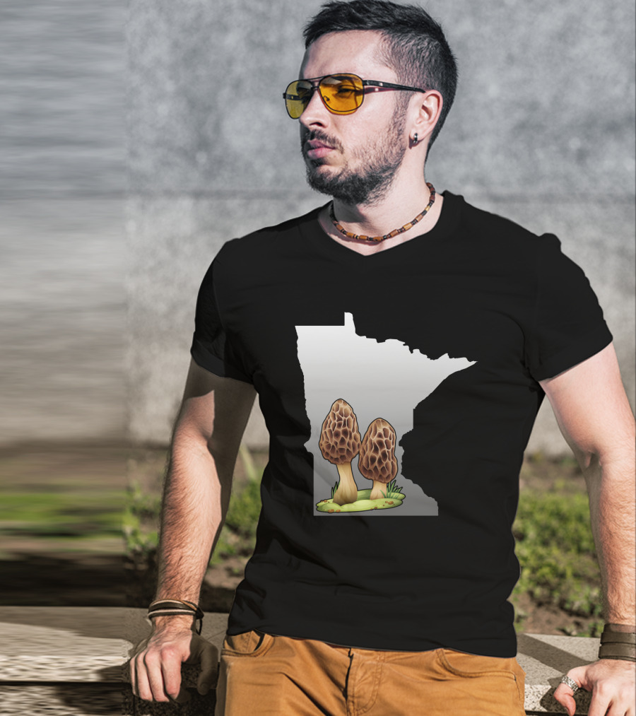 Minnesota Map With Two Morel Mushrooms In Front T-Shirt