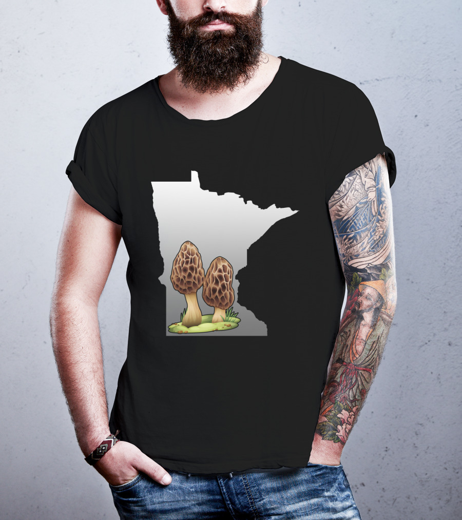 Minnesota Map With Two Morel Mushrooms In Front T-Shirt