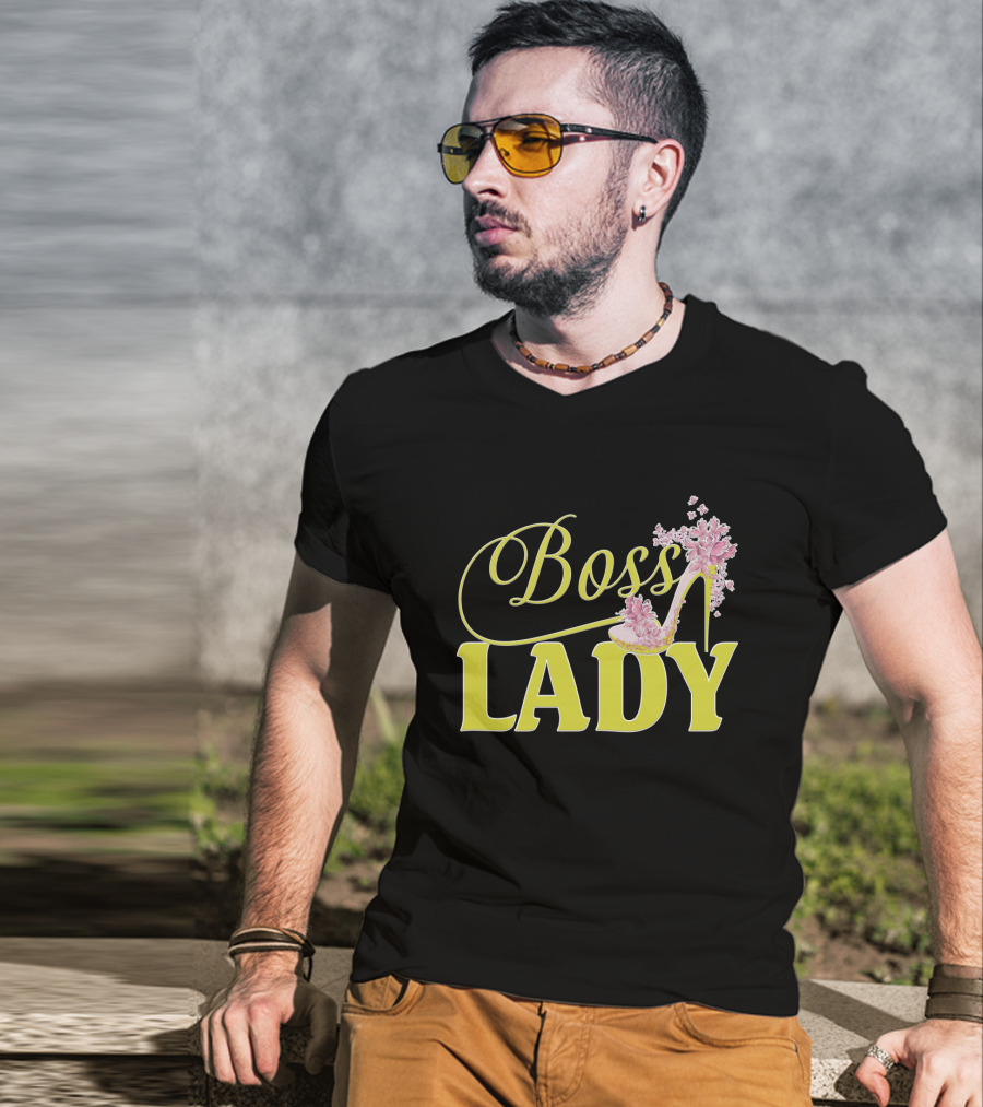 Boss Lady Floral Gold High Heel T-Shirt