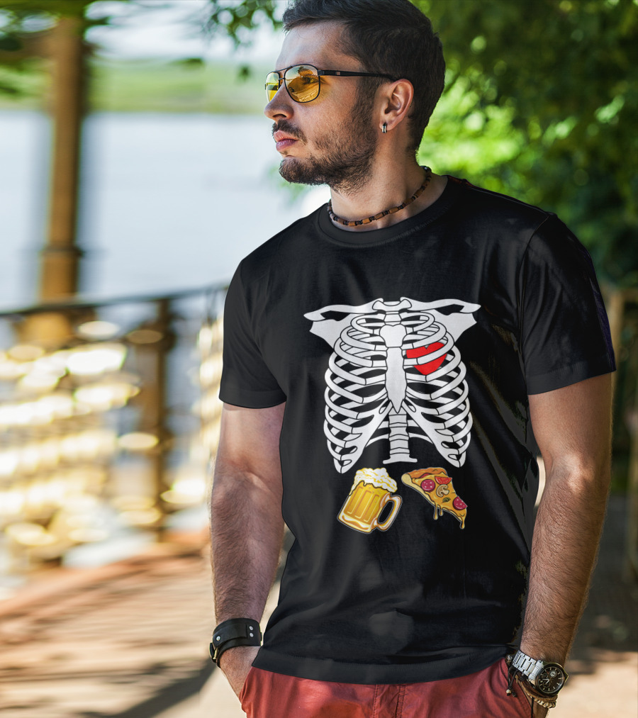 Maternity Beer And Pizza Skeleton Ribcage Heart T-Shirt