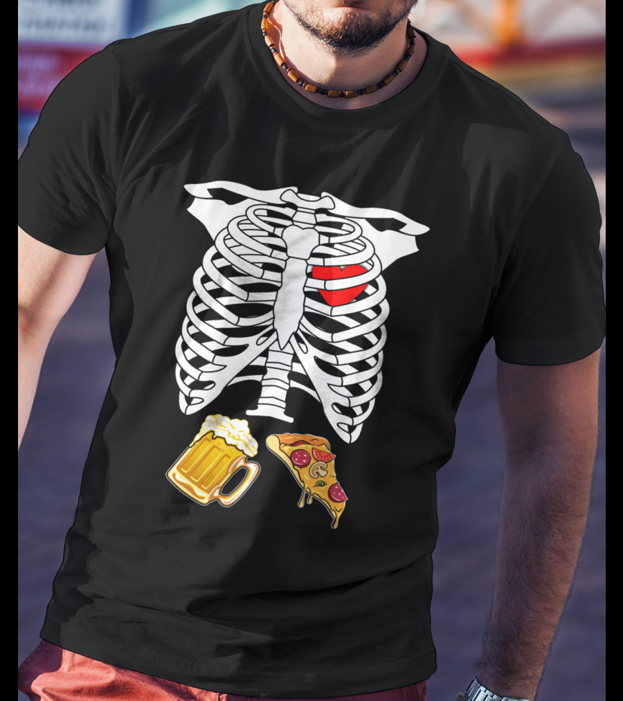 Maternity Beer And Pizza Skeleton Ribcage Heart T-Shirt