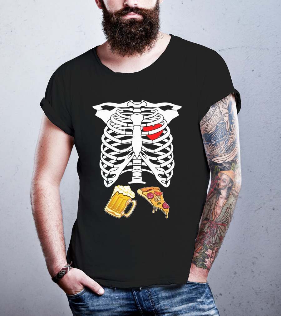 Maternity Beer And Pizza Skeleton Ribcage Heart T-Shirt