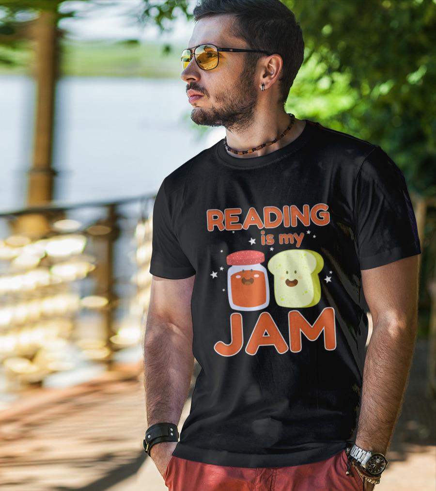 READING IS MY JAM Cute Kawaii Jam Jar And Bread With Stars T-Shirt