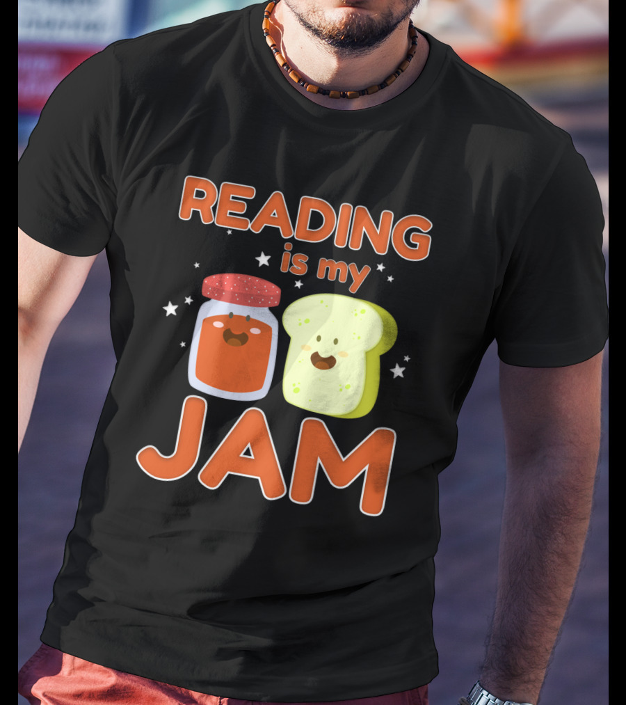 READING IS MY JAM Cute Kawaii Jam Jar And Bread With Stars T-Shirt