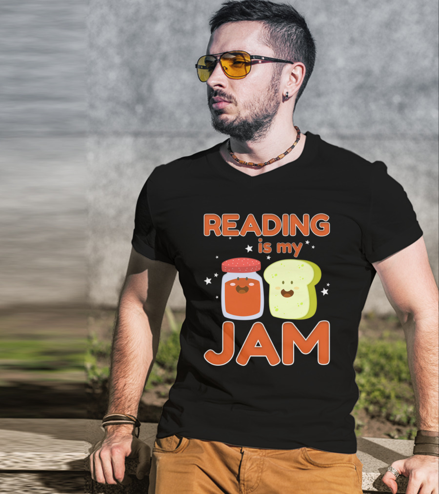 READING IS MY JAM Cute Kawaii Jam Jar And Bread With Stars T-Shirt