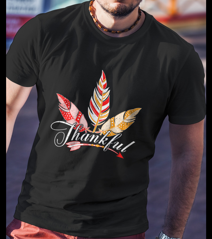 Thankful With Feather And Arrow Colorful Fall T-Shirt
