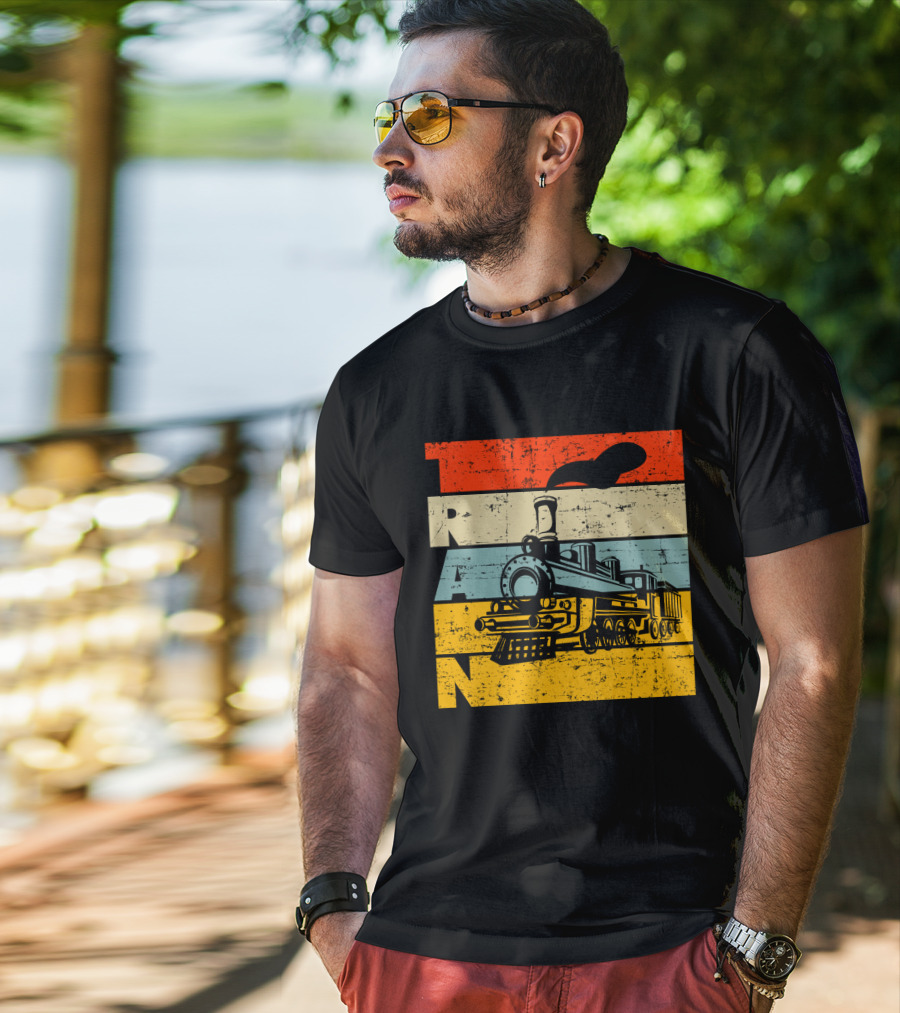 Vintage Train Retro Steam Locomotive Stripes T-Shirt