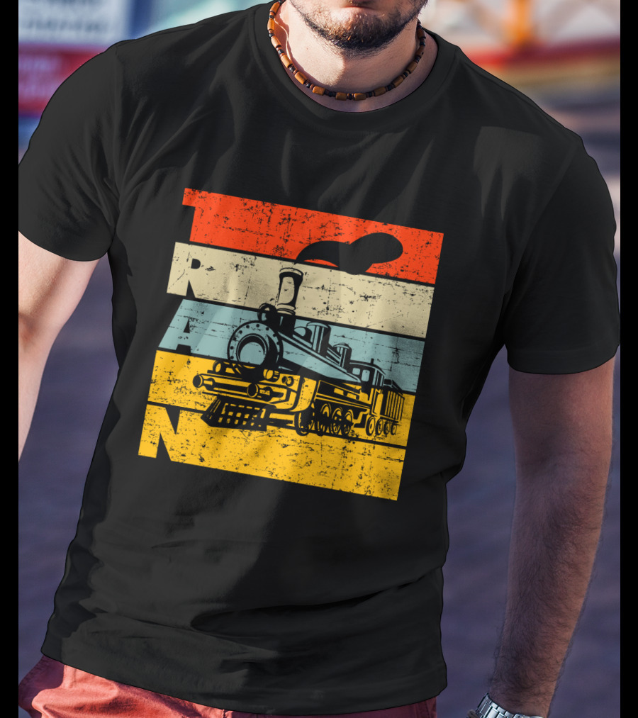 Vintage Train Retro Steam Locomotive Stripes T-Shirt