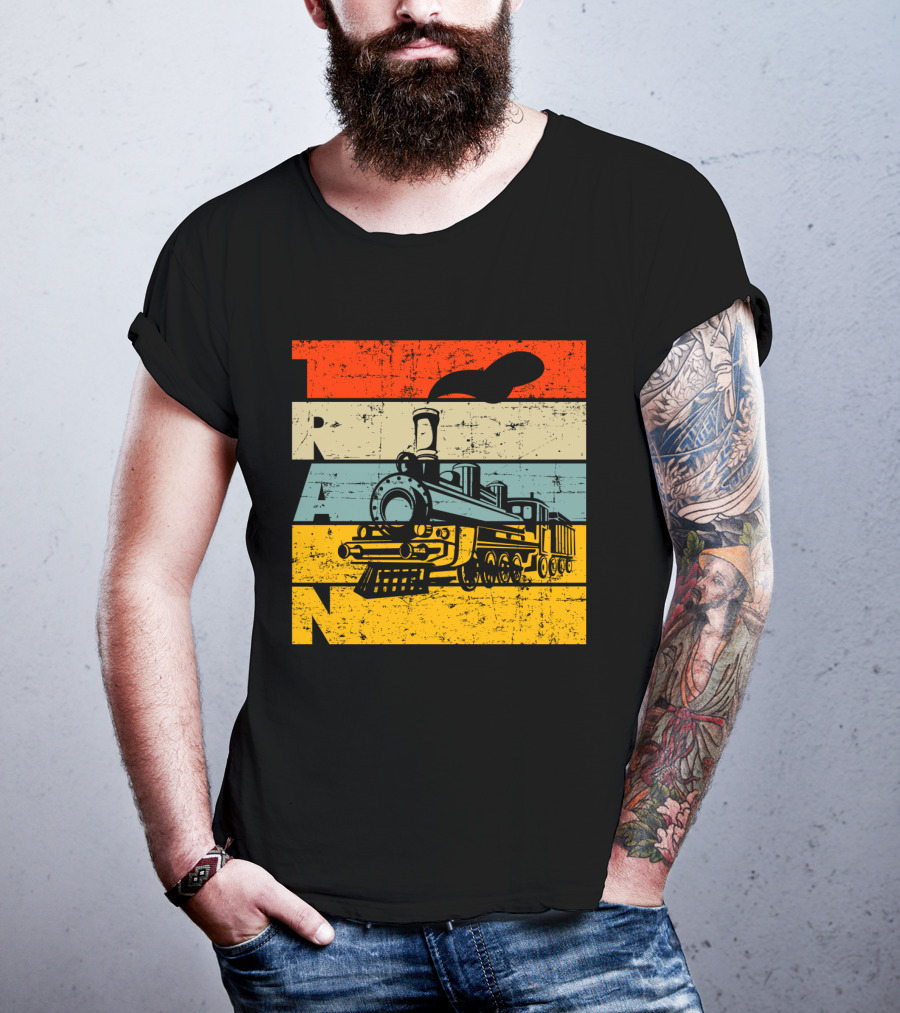 Vintage Train Retro Steam Locomotive Stripes T-Shirt