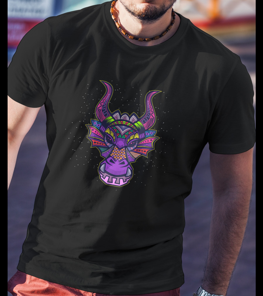 Dragon Face Psychedelic Colors Fantasy Creature T-Shirt
