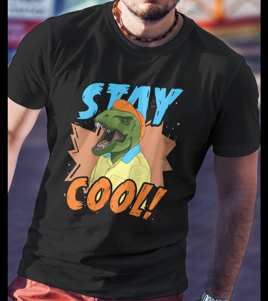 STAY COOL Dinosaur Wearing Bright Shirt And Cap T-Shirt