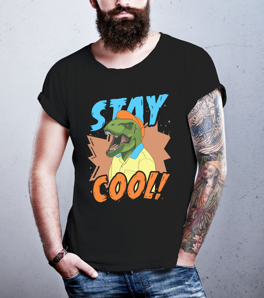 STAY COOL Dinosaur Wearing Bright Shirt And Cap T-Shirt
